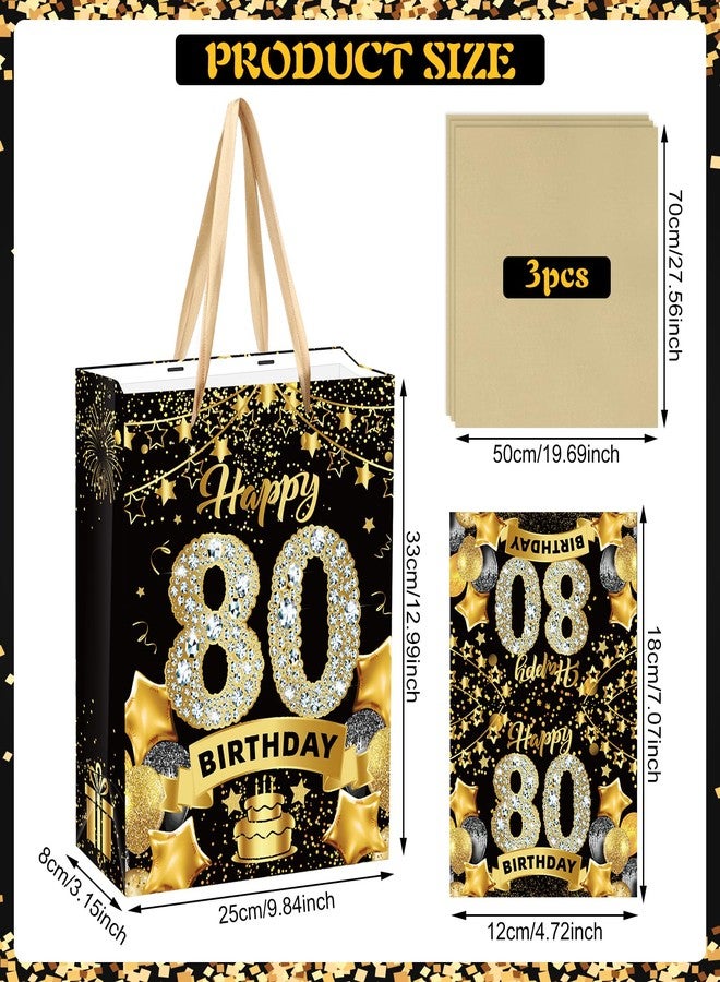 Yoirrat Black Gold 80th Birthday Gift Bag - Gold & Black Wrap Bags with Tissue Paper & Card - Candy Wrapping Bags for Men, Women & Christmas - Image 2